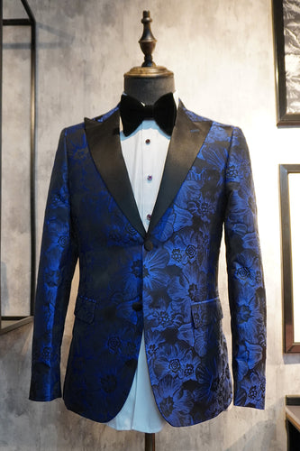 Peak Lapel Jacquard Two Buttons Royal Blue Single Breasted Men's Prom Blazer