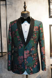 Green Shawl Lapel Jacquard Men's Prom Blazer