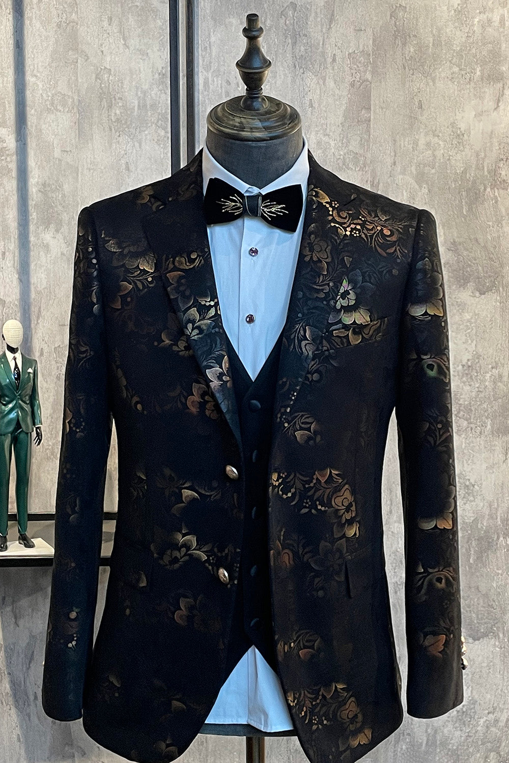 Dark Brown Shawl Lapel Jacquard Men's Prom Blazer