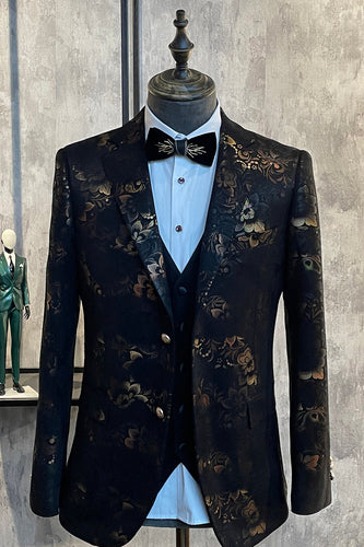 Dark Brown Shawl Lapel Jacquard Men's Prom Blazer