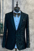 Load image into Gallery viewer, Dark Green Jacquard Shawl Lapel One Button 2 Piece Men&#39;s Prom Suits