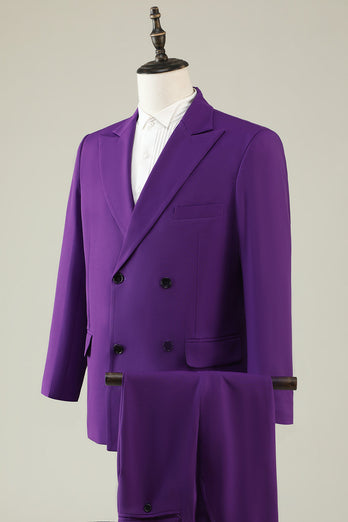 Purple Double Breasted 3 Piece Prom Homecoming Suits