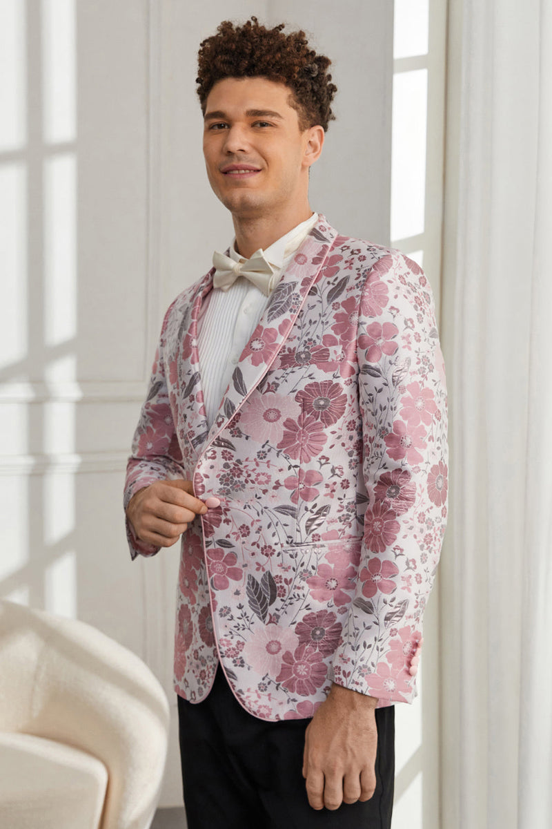 Load image into Gallery viewer, Shawl Lapel One Button Pink Floral Jacquard 2 Piece Homecoming Suits