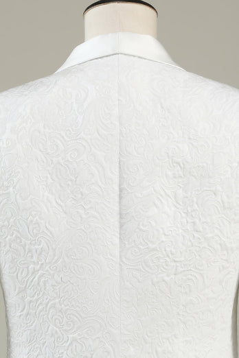 White Jacquard Shawl Lapel 3 Piece Prom Homecoming Suits