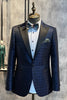 Load image into Gallery viewer, Dark Blue Peak Lapel Men&#39;s Prom Blazer