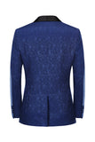 Royal Blue Jacquard One Button Shawl Lapel Prom Homecoming Blazer