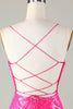 Load image into Gallery viewer, Hot Pink Lace Up Tight Glitter Homecoming Dress