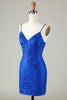 Load image into Gallery viewer, Sparkly Royal Blue Sequins Spaghetti Straps Tight Short Homecoming Dress