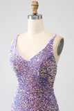 Sparkly Mermaid Light Purple Sequins Prom Dress with Slit