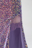 Sparkly Mermaid Light Purple Sequins Prom Dress with Slit