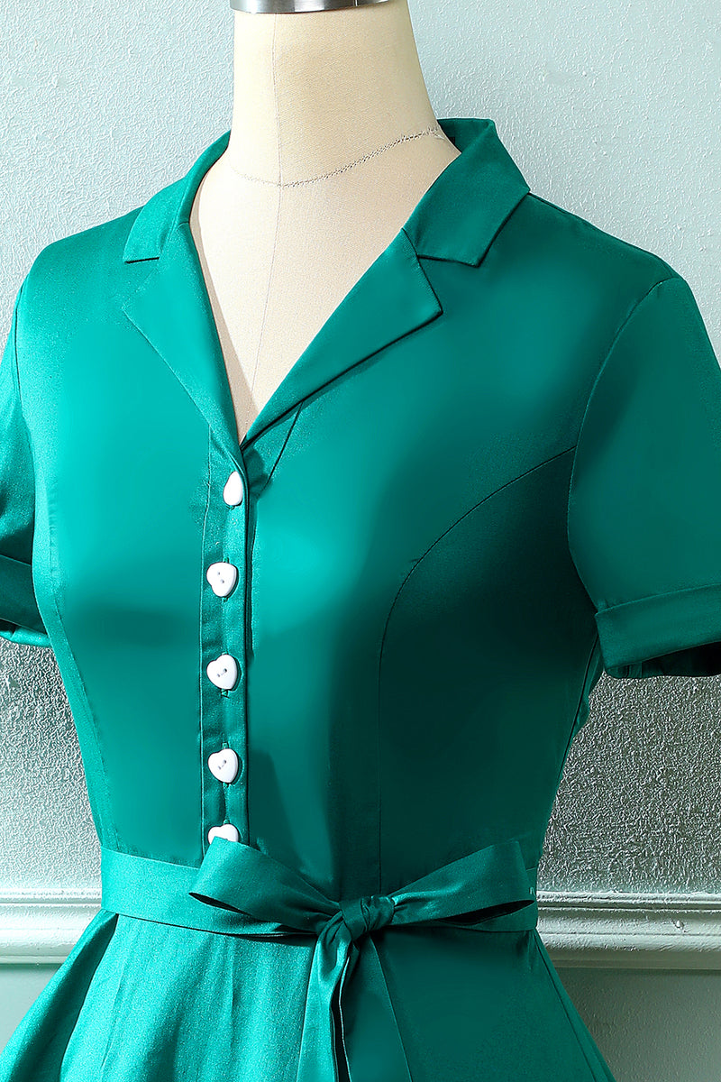 Load image into Gallery viewer, Army Green V Neck 1950s Dress with Bowknot