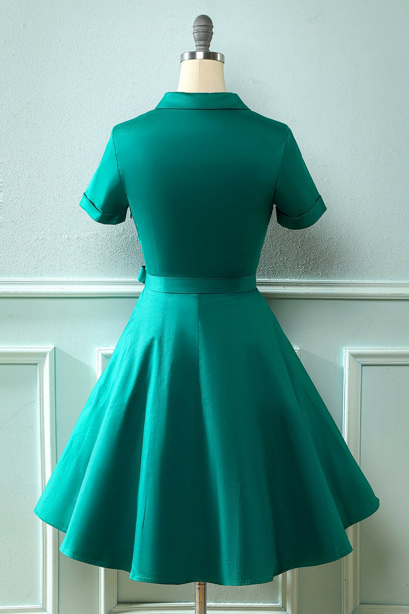 Load image into Gallery viewer, Army Green V Neck 1950s Dress with Bowknot