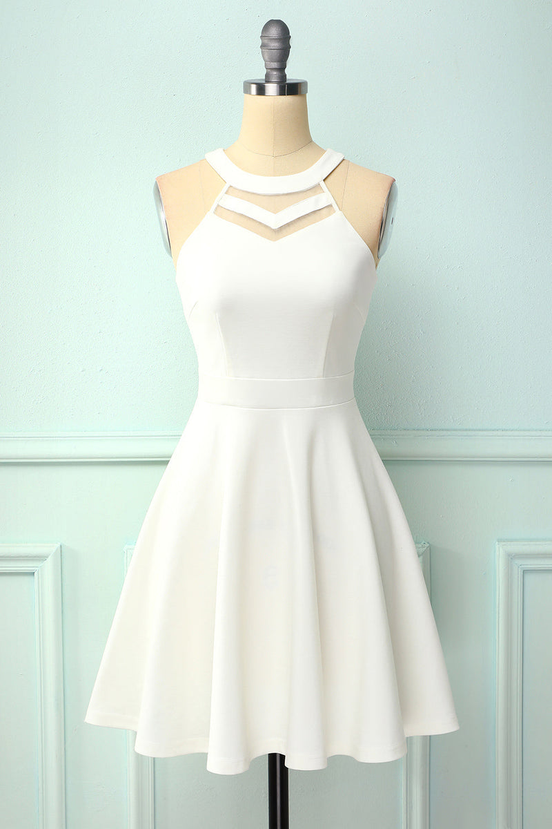 Load image into Gallery viewer, White Hollow Skater Dress