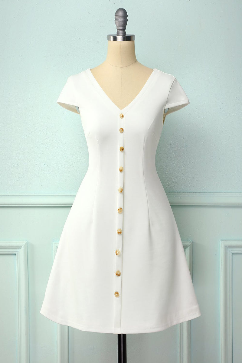 Load image into Gallery viewer, White Button Shift Dress