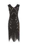 Black Fringe Gold Sequin 1920s Dress