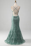 Spaghetti Staps Sparkly Grey Green Prom Dress with Beading