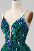 Load image into Gallery viewer, Tulle Spaghetti Straps Dark Green Prom Dress with Sequins