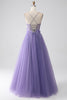Load image into Gallery viewer, Purple A-Line Spaghetti Straps Corset Prom Dress with 3D Flowers