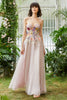 Load image into Gallery viewer, Elegant A Line Strapless Blush Long Wedding Guest Dress with 3D Flowers
