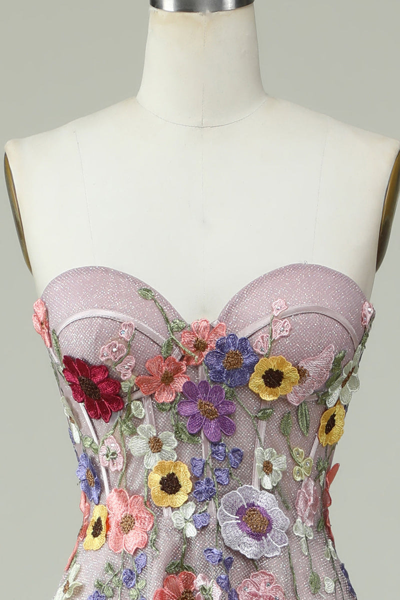 Load image into Gallery viewer, Strapless A Line Prom Dress with 3D Flowers