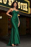 Stylish Mermaid Spaghetti Straps Dark Green Corset Prom Dress with Split Front