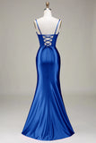 Stylish Mermaid Spaghetti Straps Purple Corset Prom Dress with Split Front