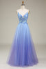 Load image into Gallery viewer, Sparkly Blue Tulle Prom Dress with Appliques