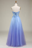 Sparkly Blue Tulle Prom Dress with Appliques