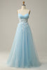 Load image into Gallery viewer, A Line Spaghetti Straps Sky Blue Prom Dress with Appliques