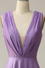 Load image into Gallery viewer, A Line Deep V Neck Purple Sleeveless Long Prom Dress