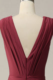 Mermaid Deep V Neck Burgundy Sleeveless Long Prom Dress