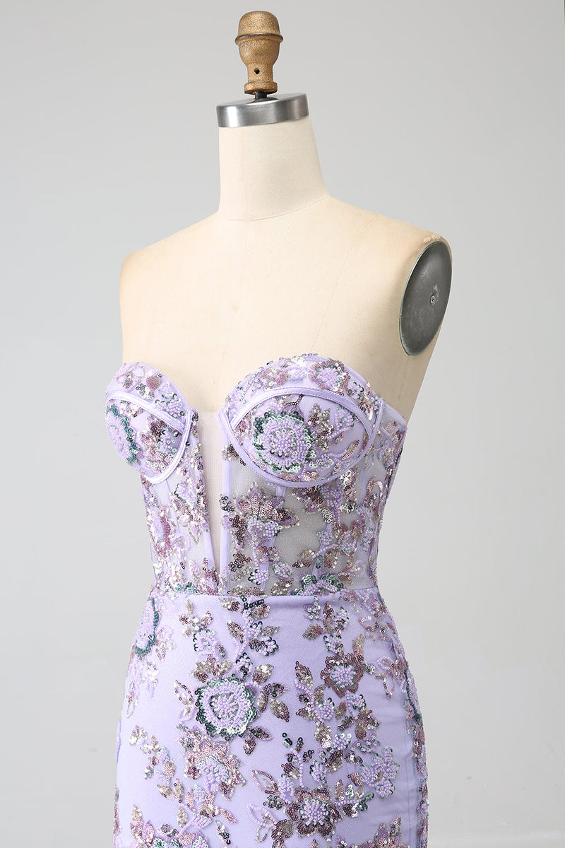 Load image into Gallery viewer, Mermaid Strapless Lavender Corset Prom Dress with Beading