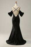 Mermaid Off the Shoulder Black Open Back Long Prom Dress