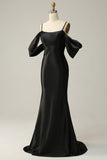 Mermaid Off the Shoulder Black Open Back Long Prom Dress