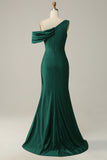 Mermaid One Shoulder Dark Green Long Prom Dress