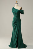 Mermaid One Shoulder Dark Green Long Prom Dress