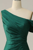 Mermaid One Shoulder Dark Green Long Prom Dress