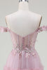 Load image into Gallery viewer, Off the Shoulder Tulle Pink Prom Dress with Appliques
