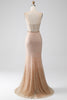 Load image into Gallery viewer, Mermaid Champagne Spaghetti Straps Long Prom Dress with Slit