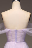 Lilac Off the Shoulder A Line Tulle Princess Prom Dress With Slit