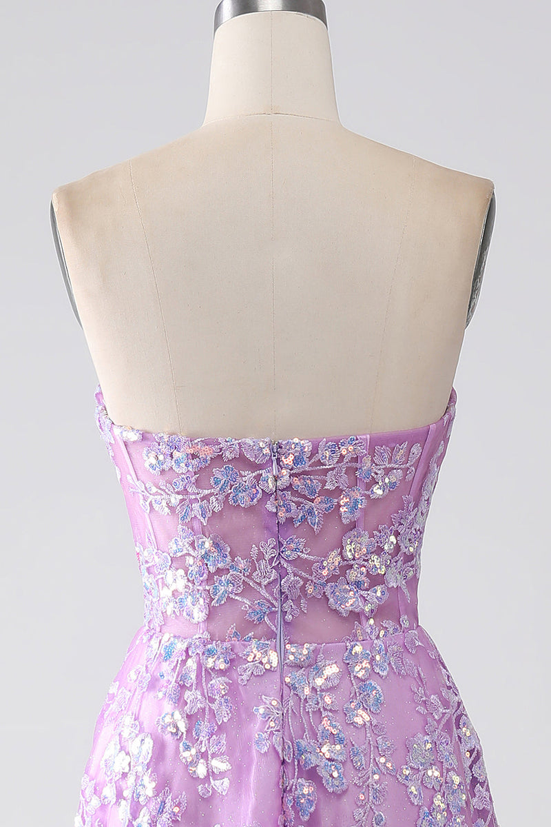 Load image into Gallery viewer, Purple A-Line Strapless Corset Prom Dress with Appliques