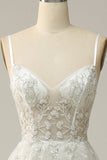 A Line Spaghetti Straps White Long Bridal Dress with Appliques