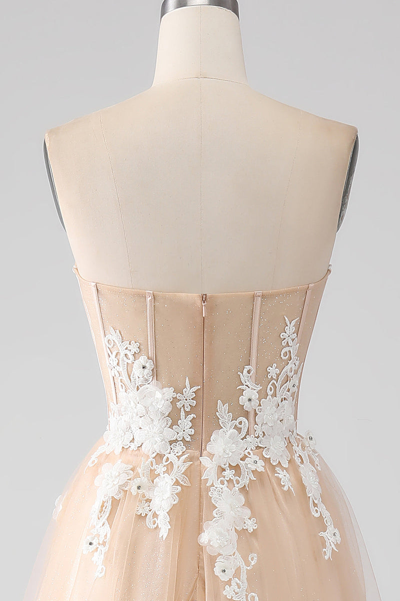 Load image into Gallery viewer, A-Line Champagne Strapless Corset Prom Dress with Appliques