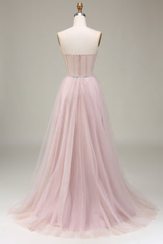 Tulle Sweetheart Light Pink Prom Dress with Corset