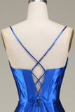 Royal Blue Spaghetti Straps Mermaid Long Prom Dress With Slit
