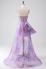 Load image into Gallery viewer, Purple Printed Strapless Corset Prom Dress