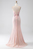 Load image into Gallery viewer, Glitter Pink Beaded Mermaid Prom Dress with Slit