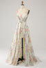 Load image into Gallery viewer, A-Line Flower Printed Ivory Prom Dress with Slit