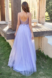 Lavender Tulle A-line Prom Dress with Beading