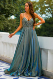 Dark Grey Glitter Spaghetti Straps Long Prom Dress